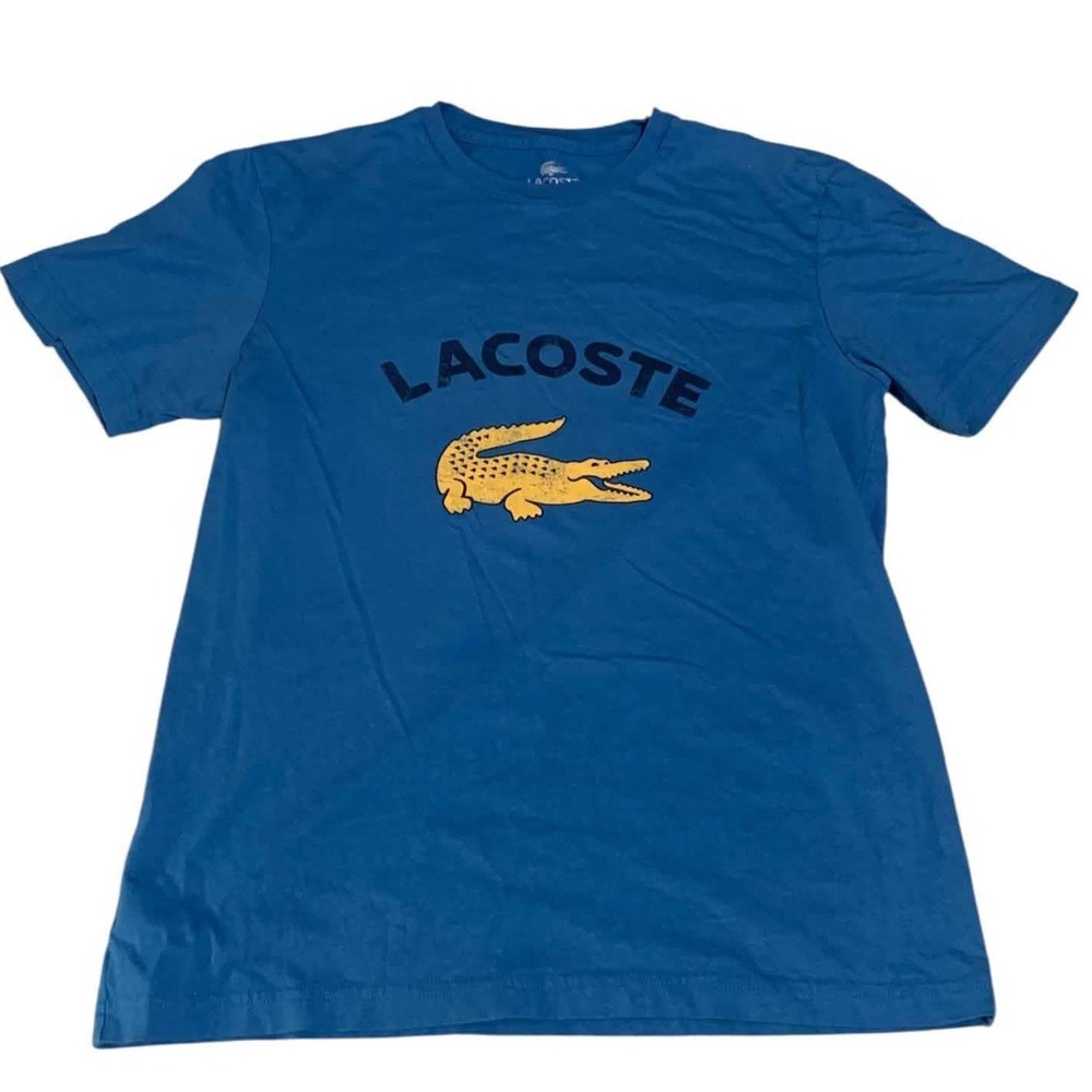 Lacoste Graphic T-Shirt Mens Medium Blue Crocodile Logo Crew Neck Preppy Sporty